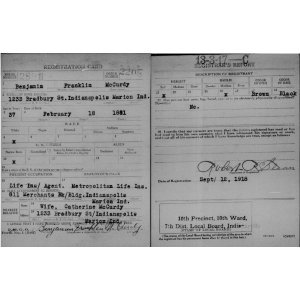 My g'gpa(x2), Benjamin Franklin McCurdy's World War I Draft Card